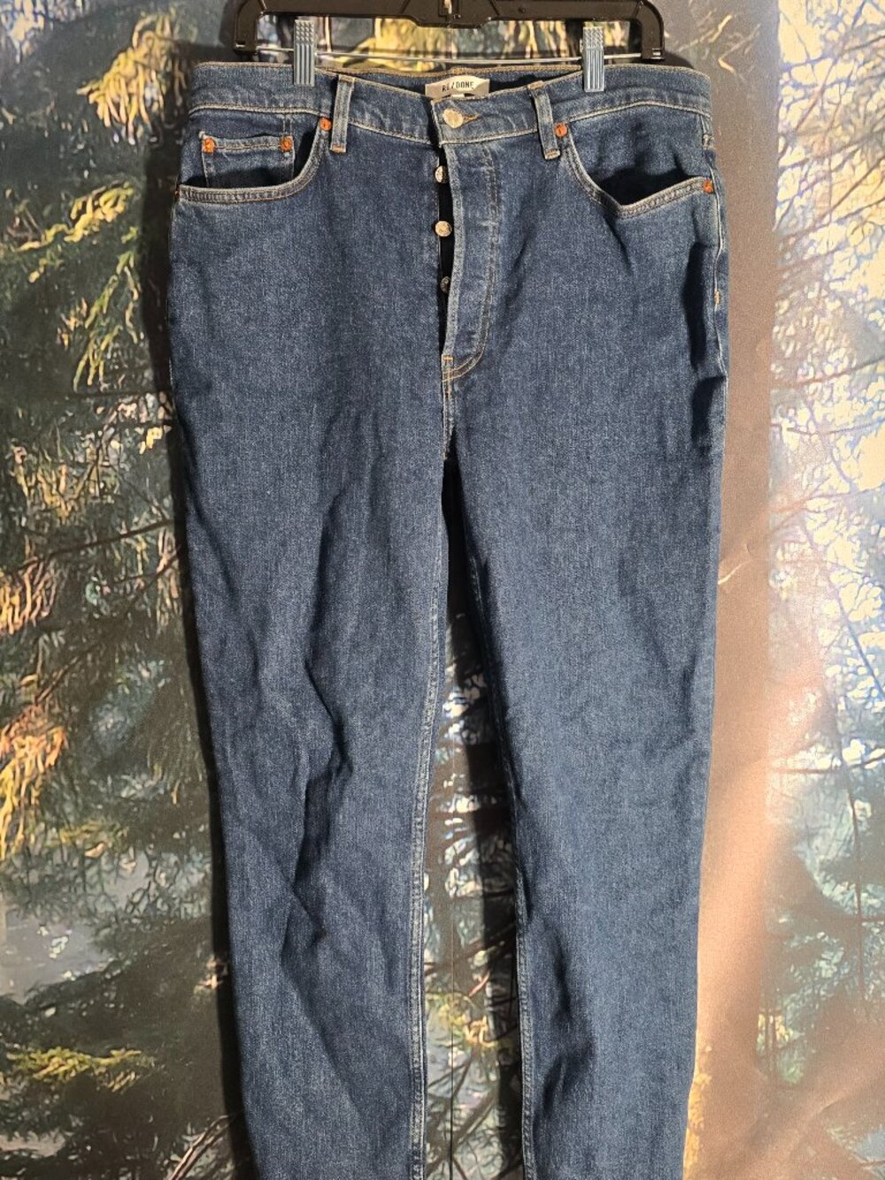 RE/DONE Women Jeans Size 32 Blue Straight Leg Button Fly Denim Made In Turkey